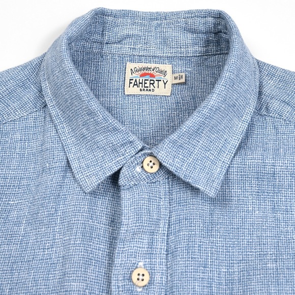 Faherty Shirt Mens Medium Blue Short Sleeve Button Up 100% Linen Beach Resort - Picture 7 of 10